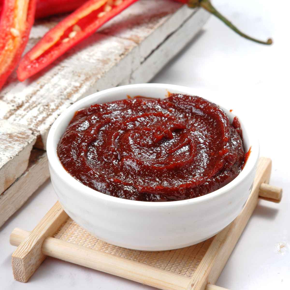 Gochujang paste in a white bowl