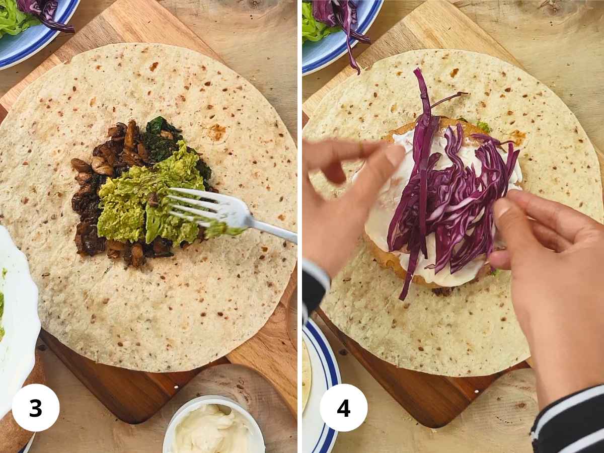 Images showing building the crunch wrap.