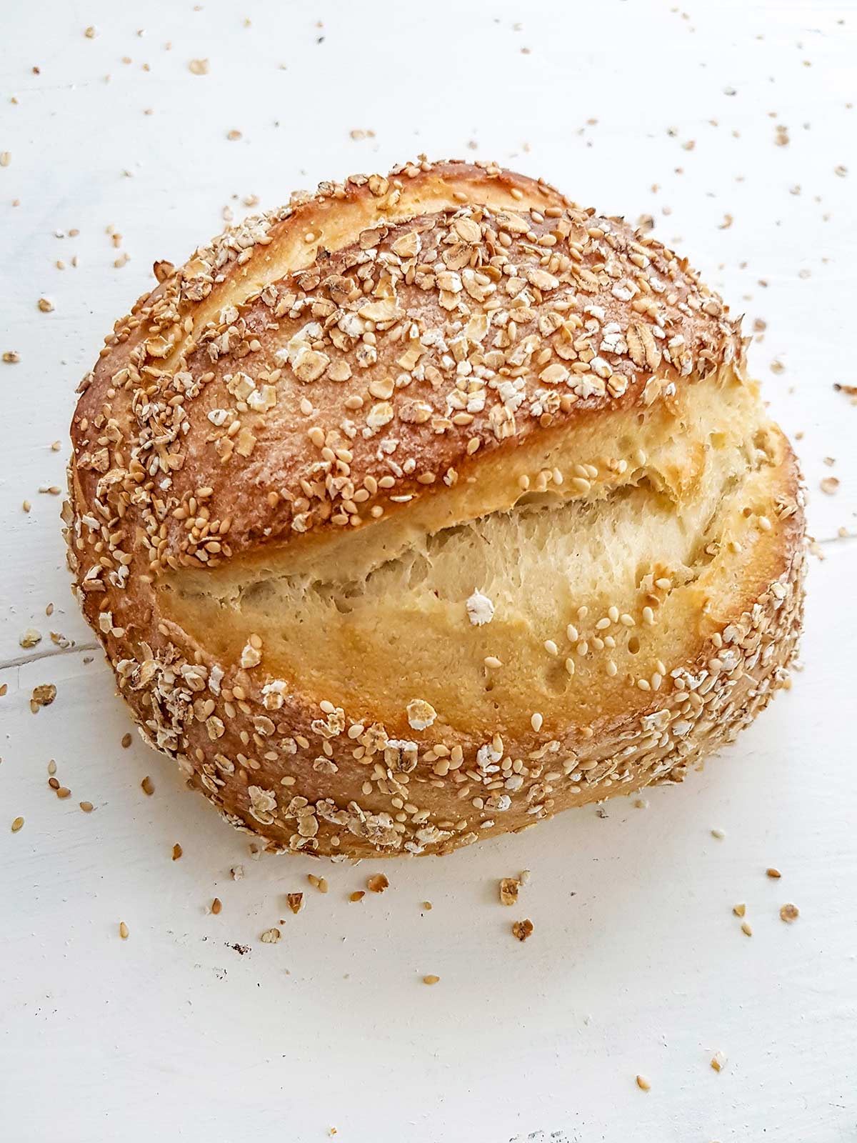 no knead bread dough loaf made without dutch overn