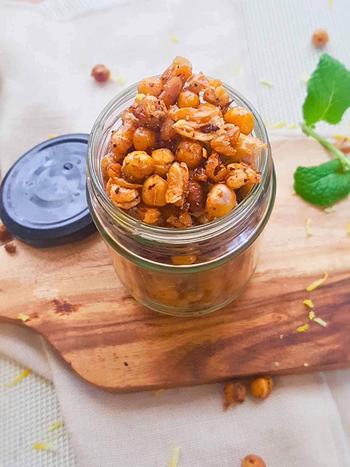 Roasted beans snack in air tight jar.