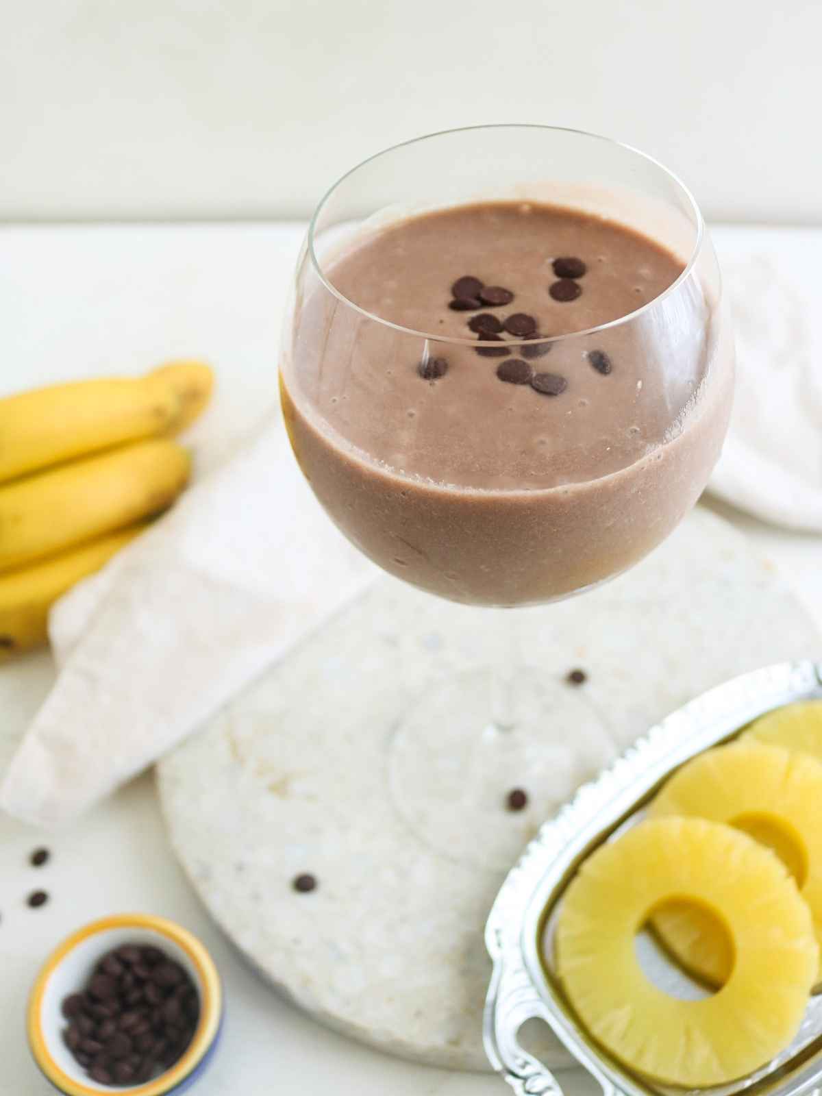 chocolate pineapple smoothie in a glass