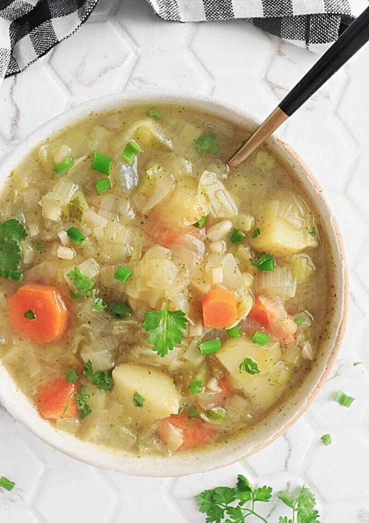 Potato Leek Soup with chunky vegetables
