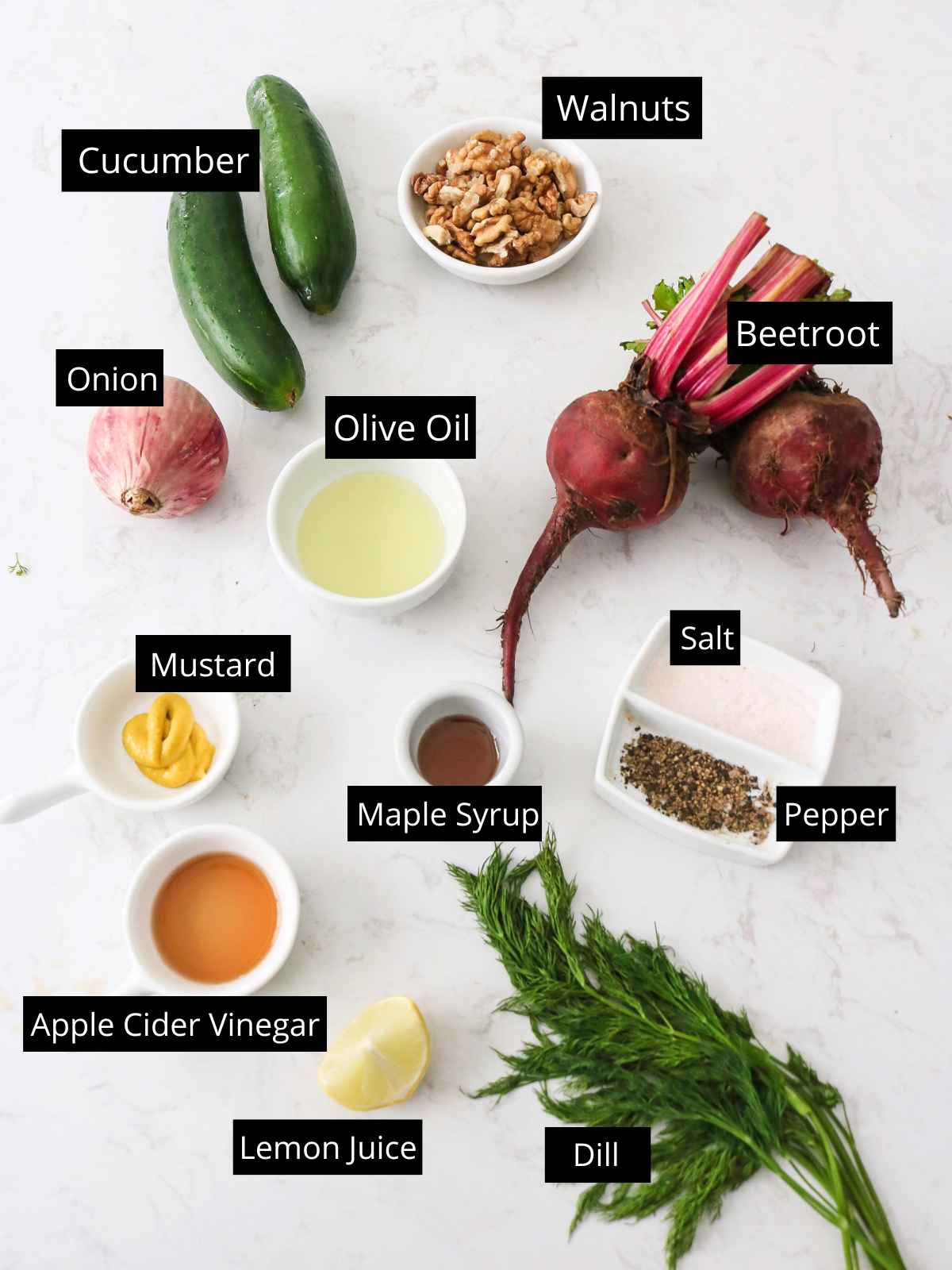 Ingredients to make cucumber beet salad.