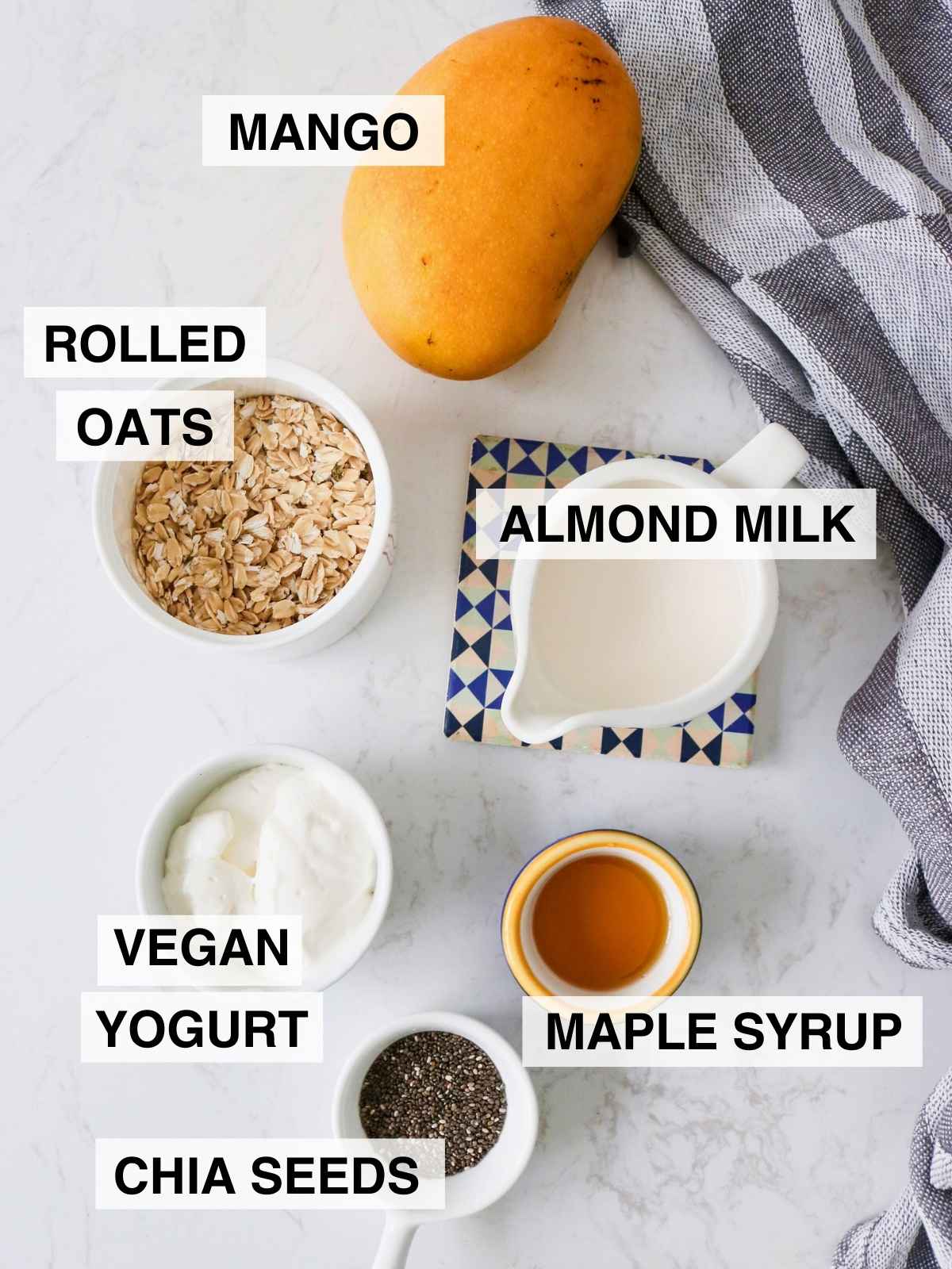 Ingredients to make mango overnight oats.
