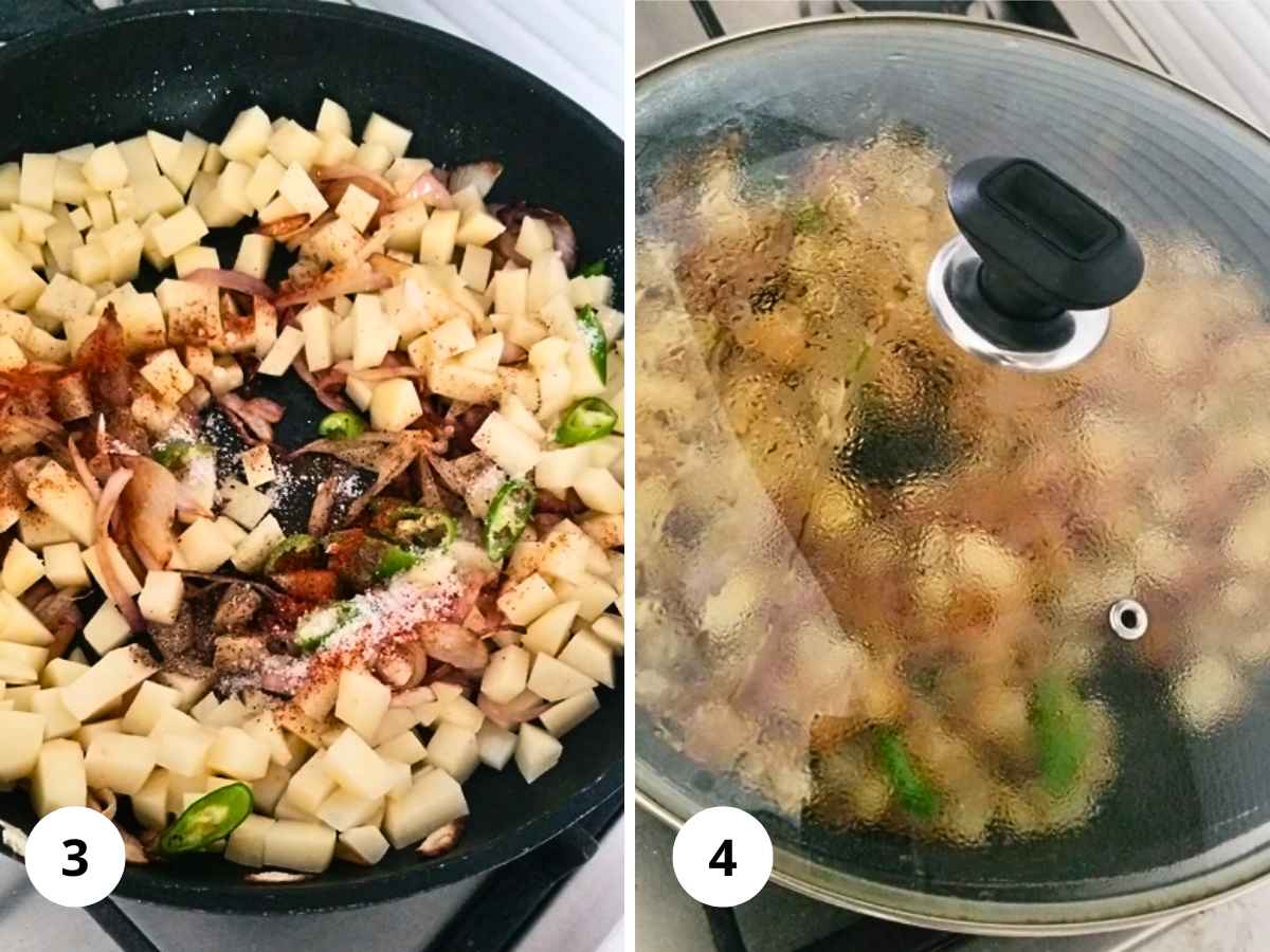 Seasoning and cooking the potatoes.