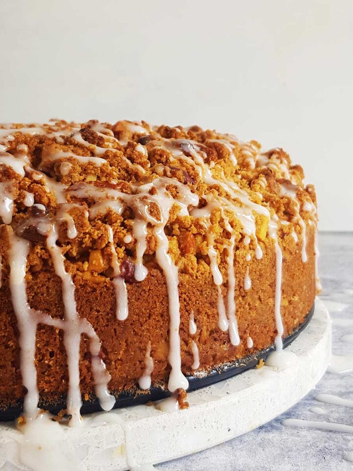 Vegan Coffee Cake topped with sugar glaze