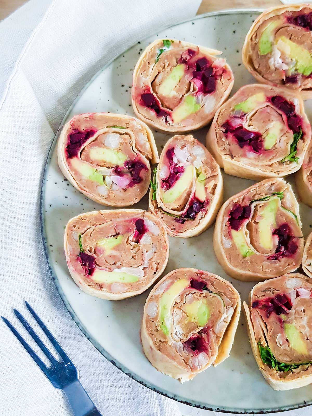 closeup shot of vegan pinwheels