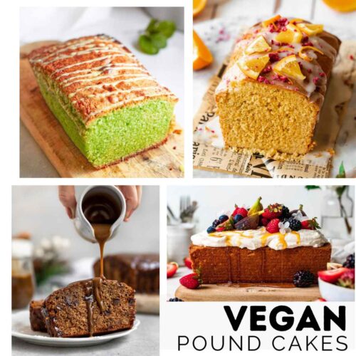 Collage of Vegan Pound cakes images with text overlay.