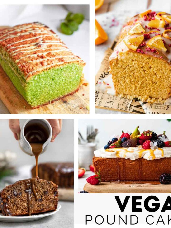 Collage of Vegan Pound cakes images with text overlay.