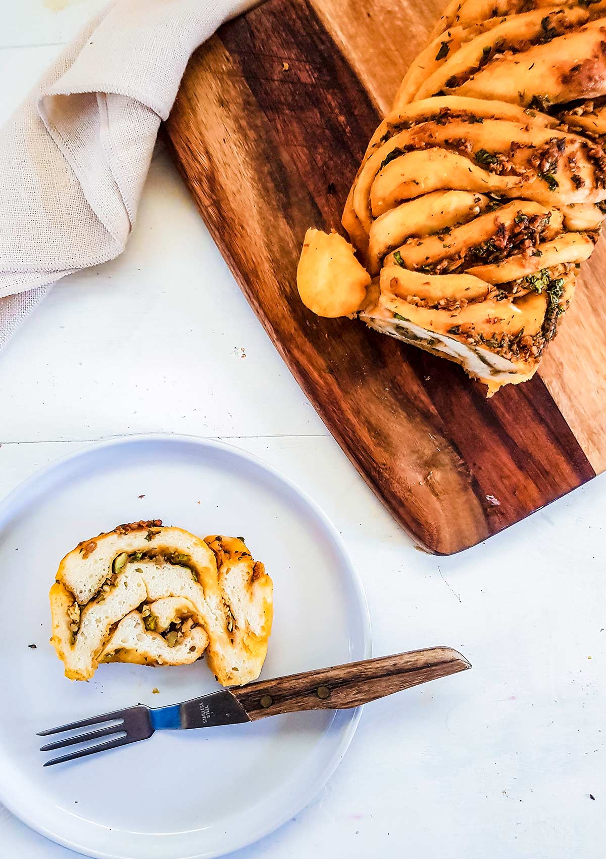 Vegan Savory Babka slice in a plate