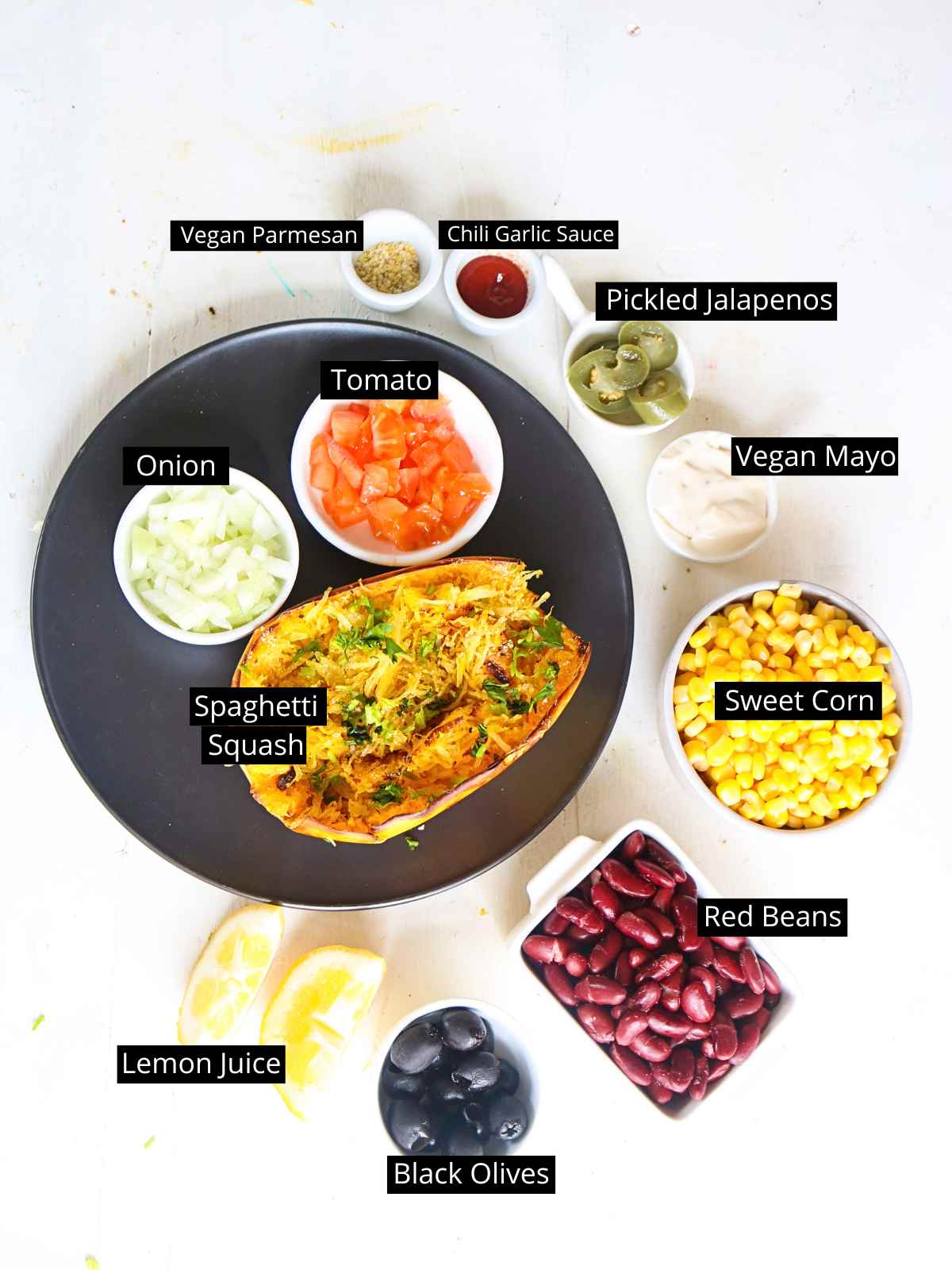 Tagged Ingredients image to make Stuffed Spaghetti Squash.